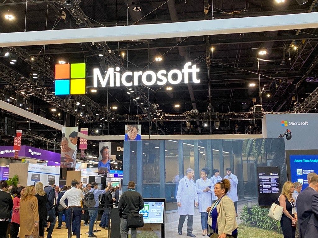 Microsoft is teaming with Epic to bring more of the power of artificial intelligence into electronic health records. Pictured: Microsoft's booth at the HIMSS Conference in Chicago. (Photo: Ron Southwick)