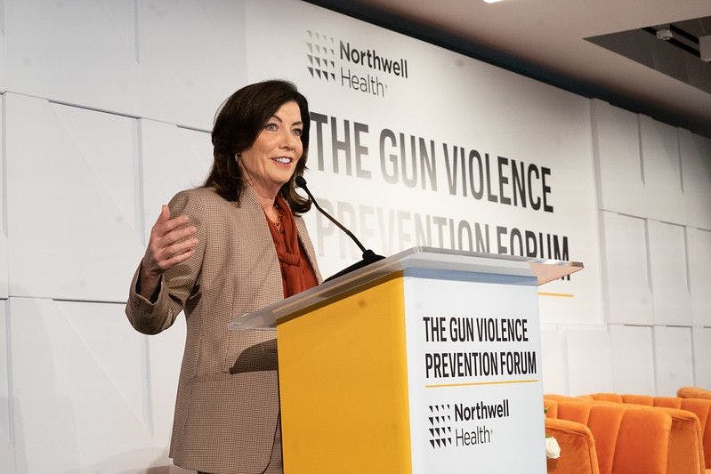 New York Gov. Kathy Hochul speaks at Northwell Health's forum to prevent gun violence, Tuesday, Feb. 28. (Photo: New York governor's office)