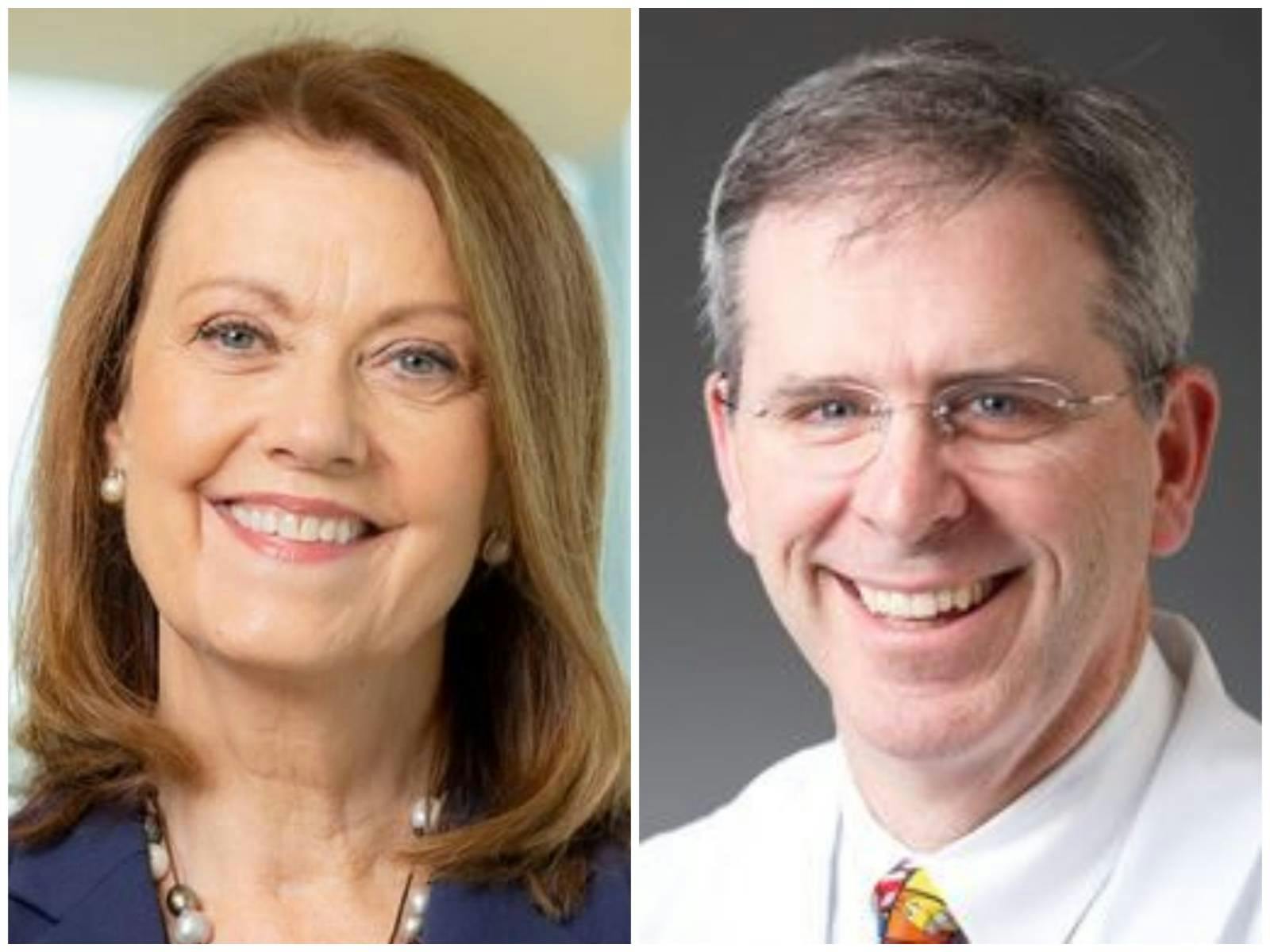 Joanne M. Conroy, president and CEO of Dartmouth Health in New Hampshire and Keith J. Loud, Dartmouth Health Children’s physician-in-chief and chair of pediatrics, called for action to reduce gun violence after the mass shooting in Lewiston, Maine. (Images: Dartmouth Health)