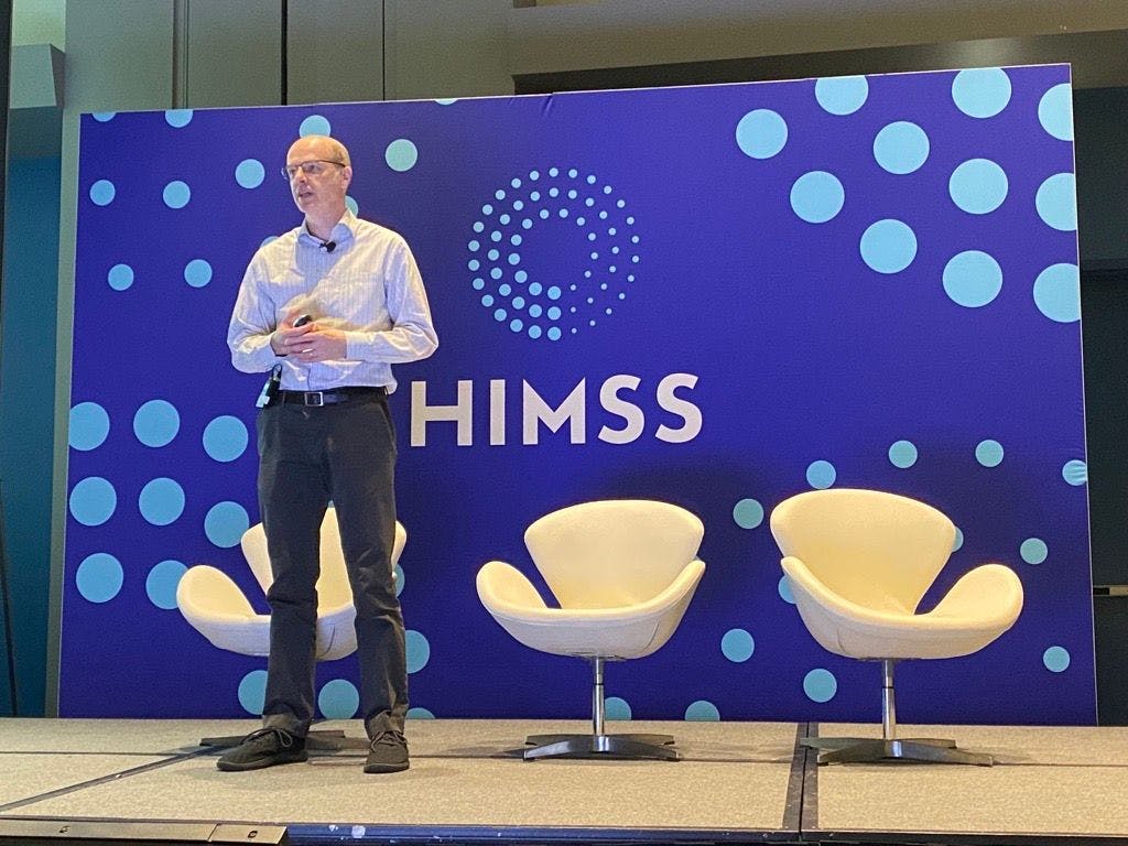 David Higginson, chief innovation officer of Phoenix Children's Hospital, talks about the use of machine learning during a session at the HIMSS Conference. (Photo: Ron Southwick)