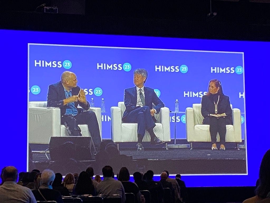 During the opening keynote session at the HIMSS Conference Tuesday morning, a panel of experts discussed the opportunities and hazards surrounding the use of AI in healthcare. (Photo: Ron Southwick)