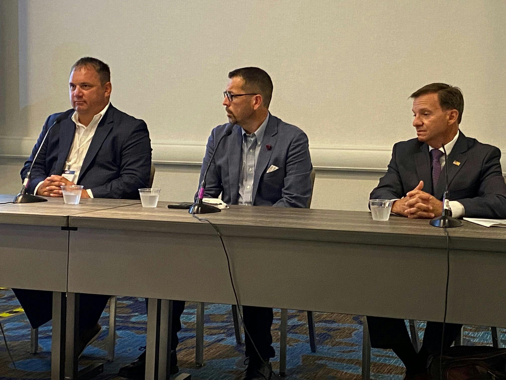 From left, Troy Ament, Fortinet's health care field chief information security officer; Justin Collier, chief healthcare advisor, World Wide Technology; and John Riggi, national advisor, cybersecurity and risk, the American Hospital Association