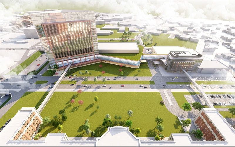 Henry Ford Health is planning a dramatic expansion in a $2.5 billion expansion project that officials say will transform a Detroit neighborhood. (Image courtesy of Henry Ford Health)