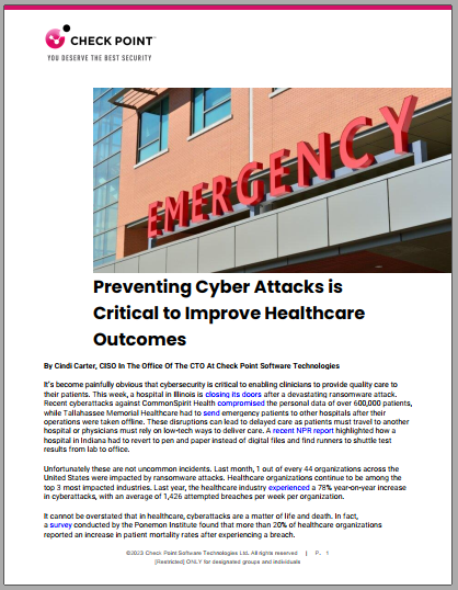 Preventing Cyber Attacks is Critical to Improve Healthcare Outcomes