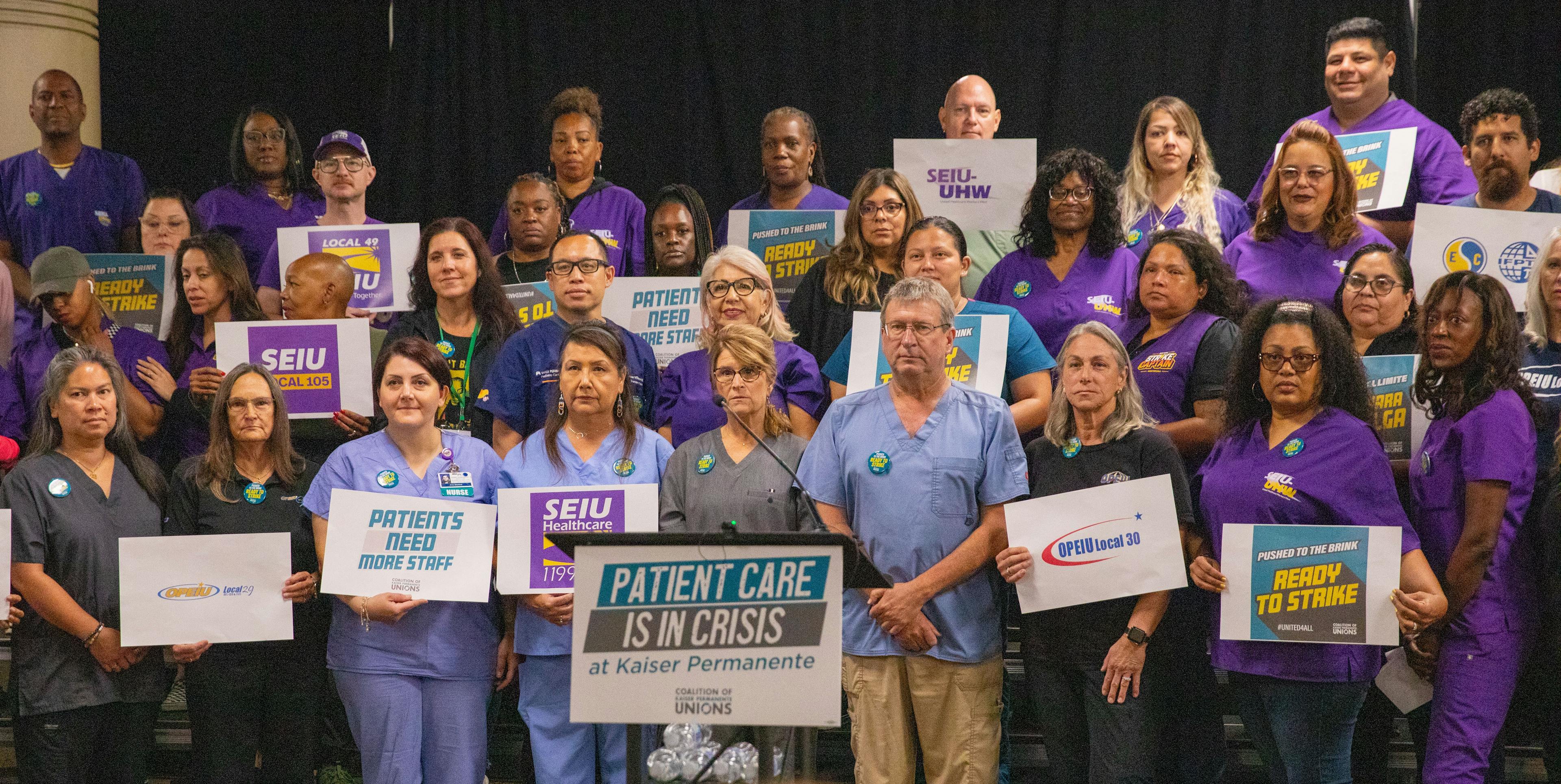Tens of thousands of Kaiser Permanente union workers are slated to go on strike starting Wednesday, Oct. 4, unless there's a late deal. (Image credit: SEIU-HUW) 