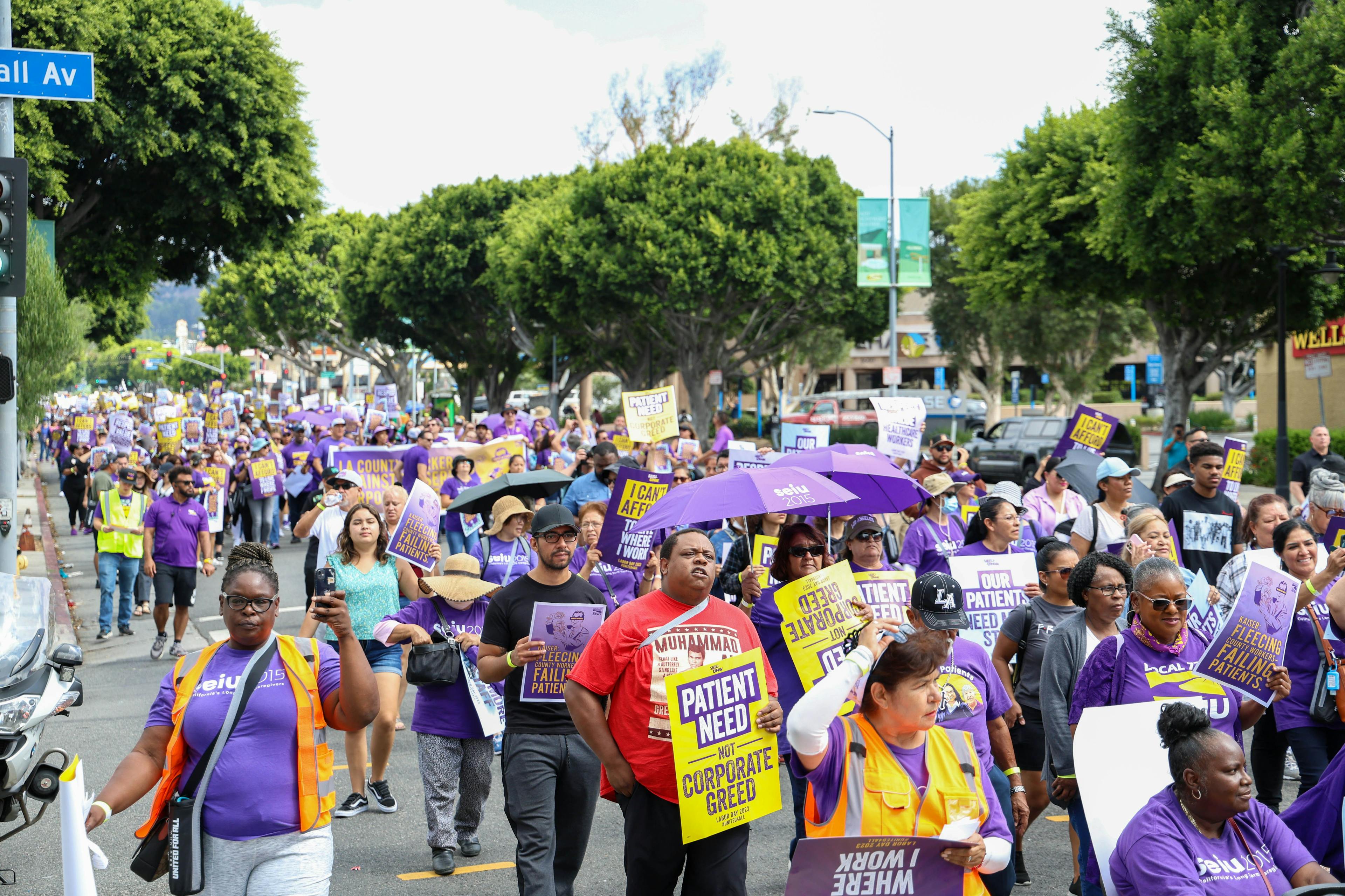 More than 75,000 Kaiser Permanente union workers went on strike last week, and the system has yet to reach a deal with labor. The two sides have been negotiating for months, and SEIU-UHW workers picketed on Labor Day, as seen in this photo. (Image credit: SEIU-UHW)