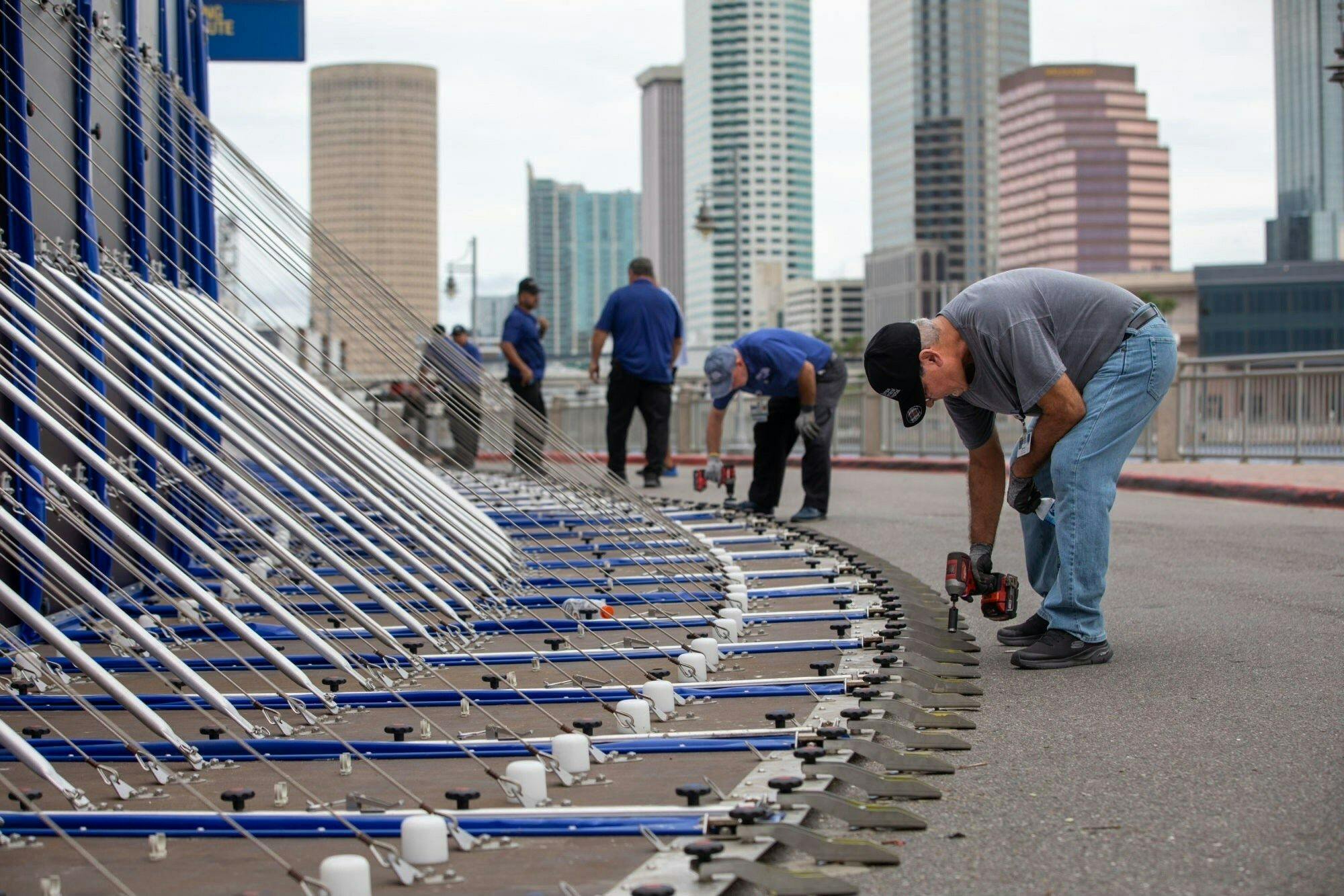 Tampa General Hospitals set up the AquaFence barrier ahead of Hurricane Idalia. Part of the fence will remain up through October. (Photo: Tampa General Hospital)