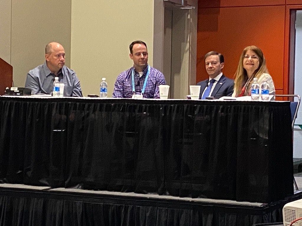 Cybersecurity experts discuss threats to hospitals during a panel at the HIMSS Conference in April. They noted the government is working to counter ransomware groups but officials are asking if hospitals are doing enough. (Photo: Ron Southwick) 