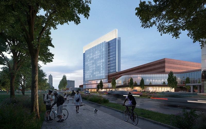 As part of the $2.5 billion project, Henry Ford Health plans a major expansion of Henry Ford Hospital, and a new research building in partnership with Michigan State University. (Image provided by Henry Ford Health)