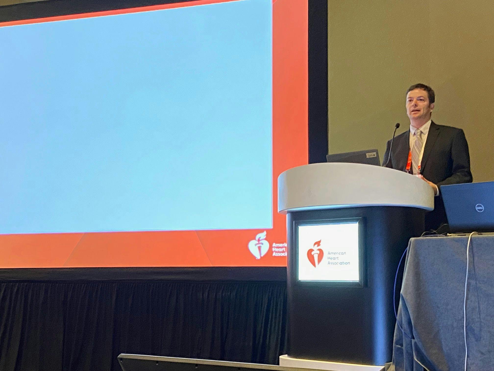 Christopher Babiuch of Cleveland Clinic discusses taking a population health approach to managing patients with heart failure at the American Heart Association Scientific Sessions. (Photo: Ron Southwick)
